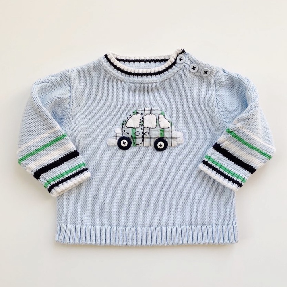 Hartstrings 6-9 mo Light Blue Car Sweater EUC
